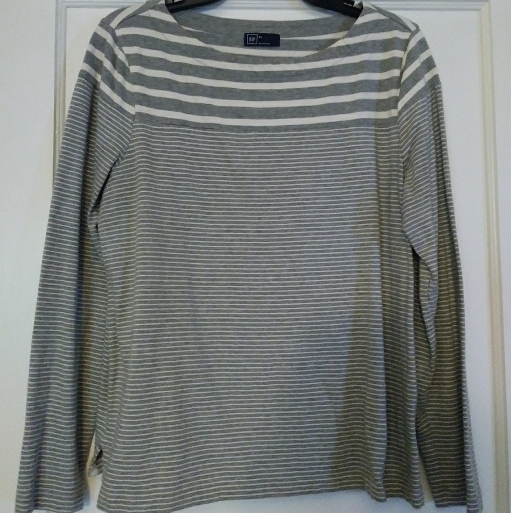 White and gray striped top